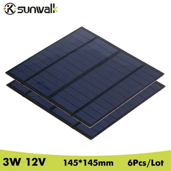 

SUNWALK 6Pcs/Lot 3W 12V Polycrystalline Silicon Small PET Solar Panel DIY Solar Panel Cell for DIY Solar Module 145*145mm