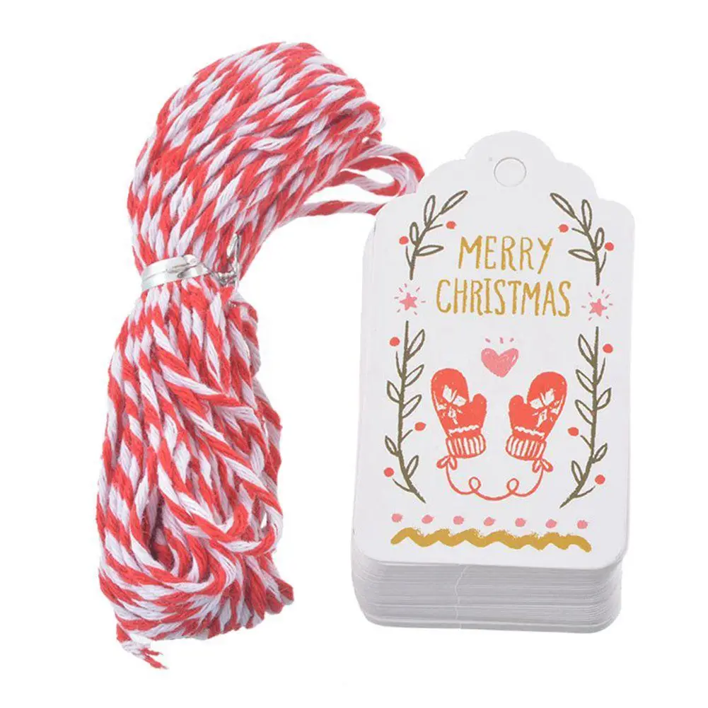 

50 Pcs Christmas Gift Tags Vintage Labels Paper Gifts Tags Printing Merry Chirstmas Christmas Decor Party with Rope 10m