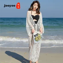 Пляжная шаль Солнцезащитная одежда женский летний приморский праздник длинный белый ажурный кружевной кардиган с вышивкой длинный раздел