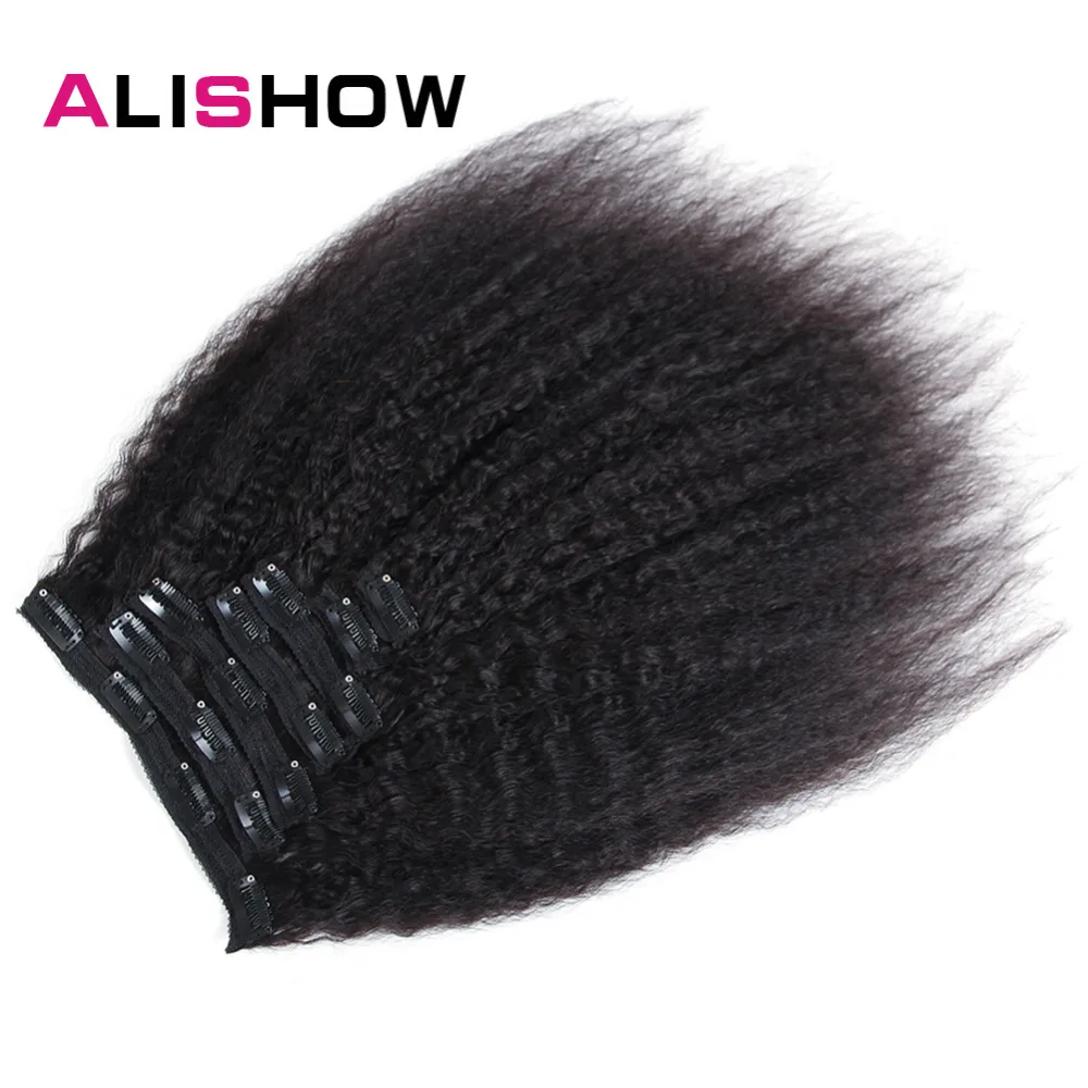 Alishow Hair Kinky Striaght Clip In Human Hair Extension 120g Brazilian Natural Hair in Clips Full Head Remy Hair Natural Color
