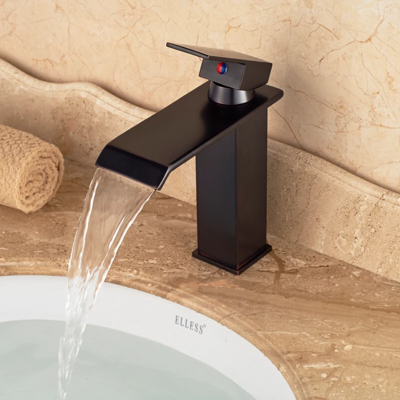 

Deck Mount Square Waterfall Spout Bathroom Basin Sink Faucet Single Handle Washbasin Mixer Tap One Hole