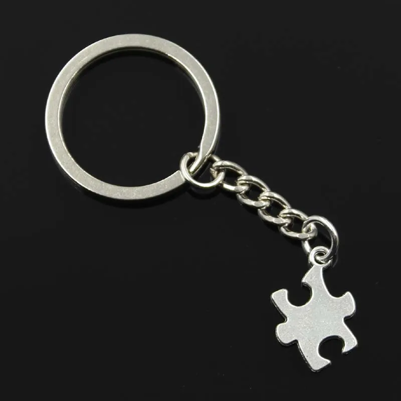 

new fashion men 30mm keychain DIY metal holder chain vintage jigsaw puzzle autism awareness 20x14mm silver pendant Gift