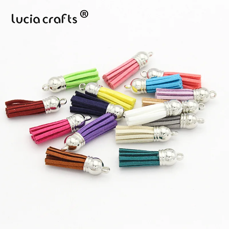 

Lucia crafts 12pcs/24pcs Suede Tassel Keychain Cellphone Straps Jewelry Charms,4cm,Leather Tassels With silver Caps I0103