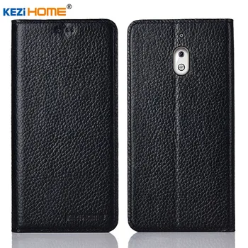 

for Nokia 2.1 case KEZiHOME Litchi Genuine Leather Flip Stand Leather Cover capa For Nokia 2.1 2018 5.5'' Phone cases