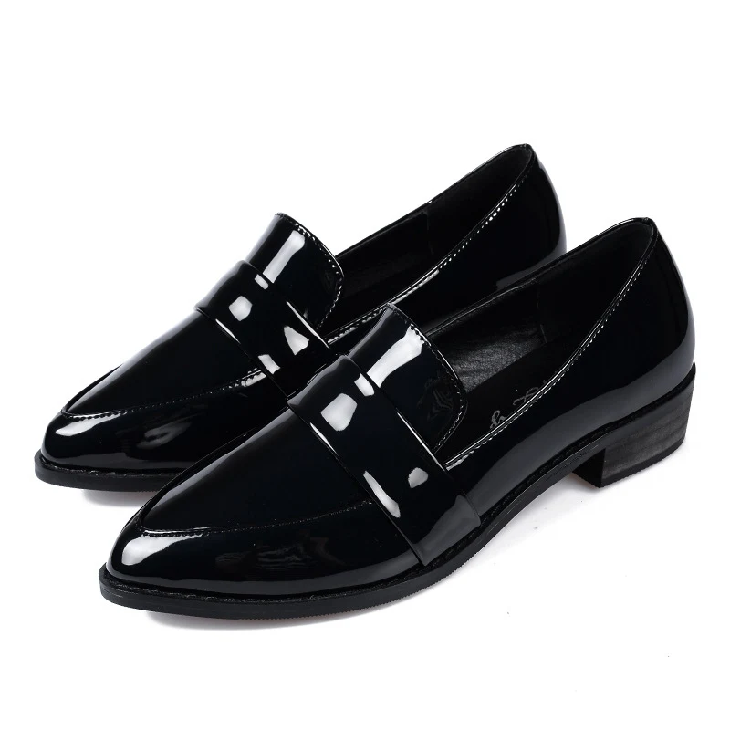 

2019 Women Dance Ballet Brogues Flats Pointed Toe Leather Slipony Loafers Plus Size 34-40 Female Design Luxury Shoes XZT-47