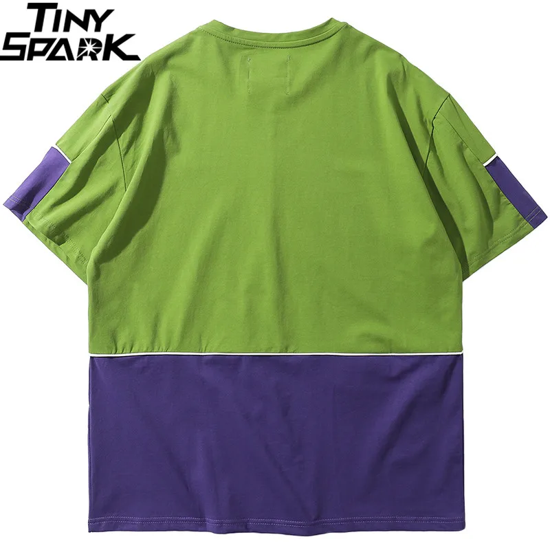 

2019 Men Hip Hop T Shirt Color Block Patchwork Harajuku T-shirt Streetwear Summer Short Sleeve Tshirt Cotton Tops Tees Fashion