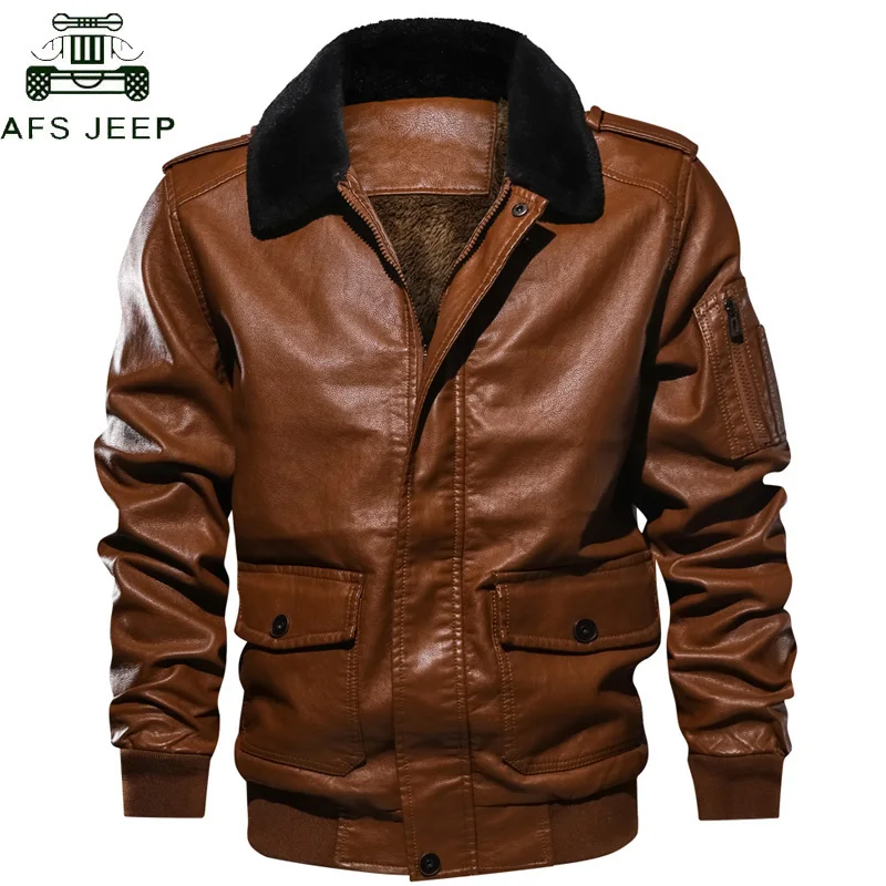 

AFS JEEP Brand Pilot Winte Leather Jacket Men PU Vintage European size Military Motorcycle Leather Jackets jaqueta de couro