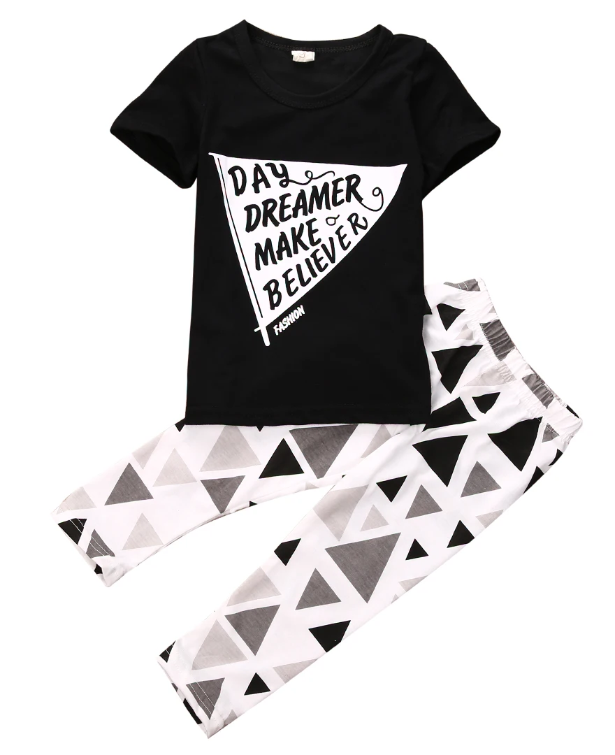 

Newborn Toddler Baby Boy Girl Letter Short Sleeve T-Shirt Tops +Long Pants 2PCS Outfits Set Clothes