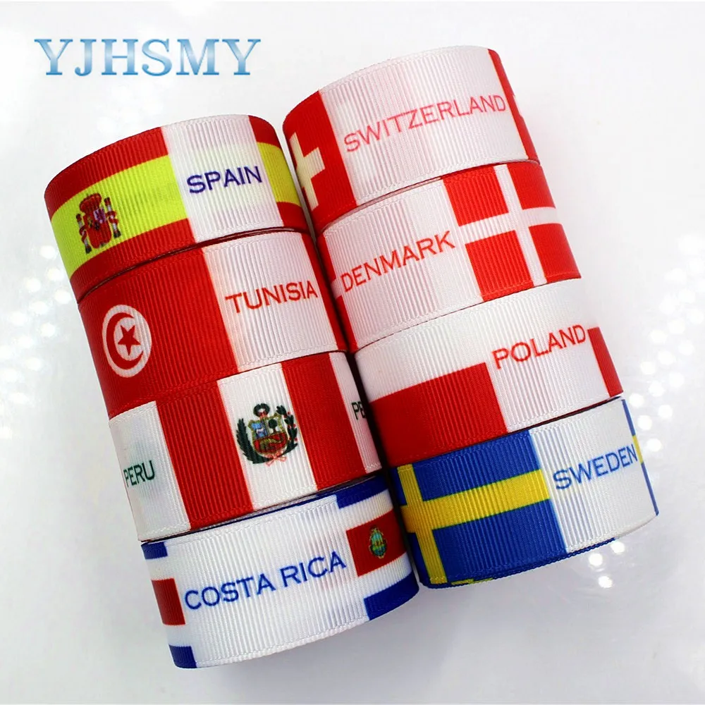 

YJHSMY D-18111-101,25 mm 5 yards National flag series Thermal transfer Printed grosgrain Ribbons, DIY handmade materials