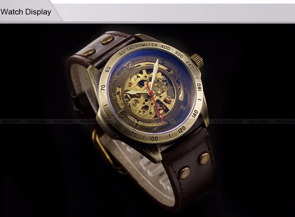Лидер продаж, антикварные автоматические механические часы с скелетом, мужские бронзовые ретро аналоговые наручные часы в стиле стимпанк с кожаным ремешком, Horloges Mannen