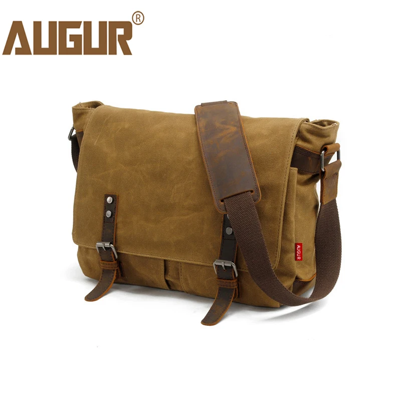 

AUGUR Men's Messenger Bag Multifunction Canvas Leather Crossbody Bag Men Military Army Vintage Large Shoulder Bag Travel Bags