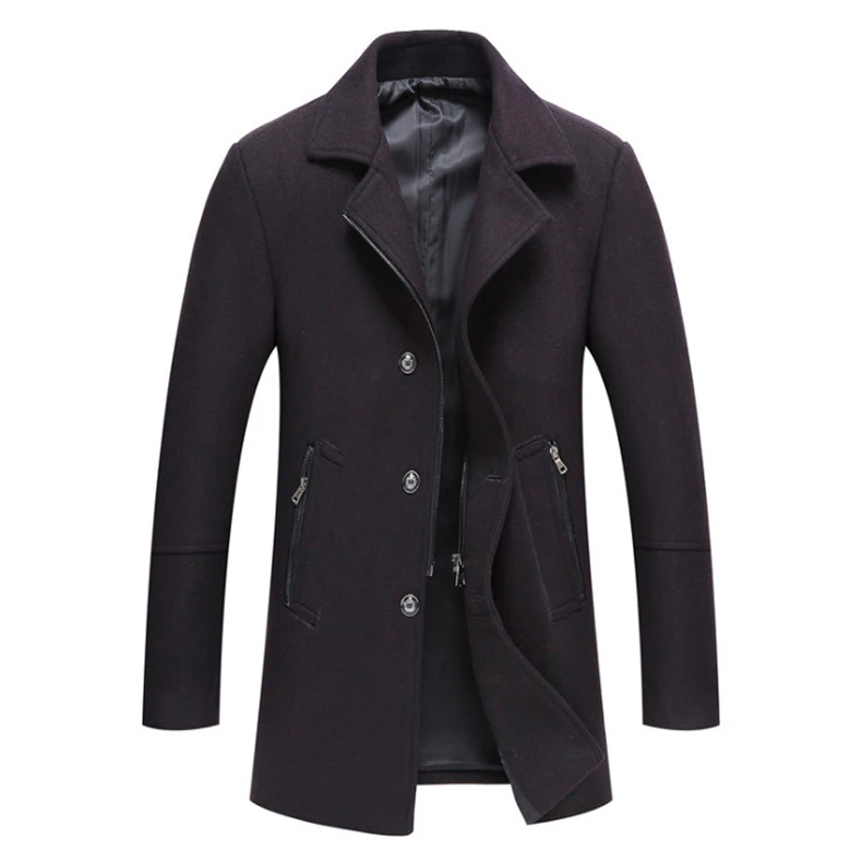 Новинка, зимнее шерстяное пальто для мужчин, однобортное серое длинное пальто, повседневная шерстяная и Смешанная куртка, приталенное модное мужское шерстяное пальто