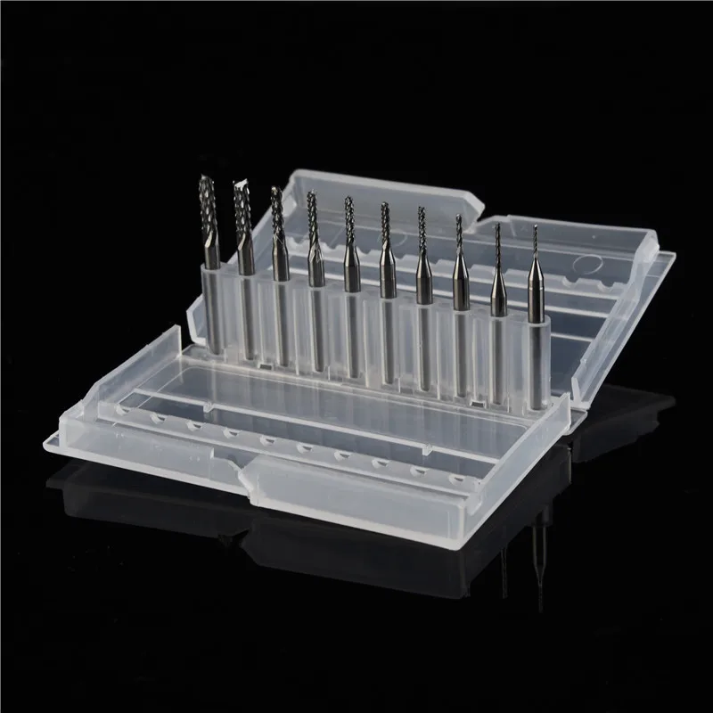 10pcs/set PCB Drill Bits CNC End Mill Tool Set Woodworking Engraving Cutter For Power Tools 0.8-3.175mm