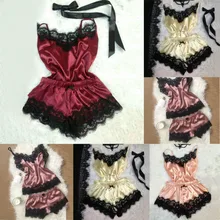 Сексуальное женское белье Для женщин шелковая кружевная Повседневное свободное однотонное платье без рукавов Ночная сорочка ночная рубашка Летняя одежда