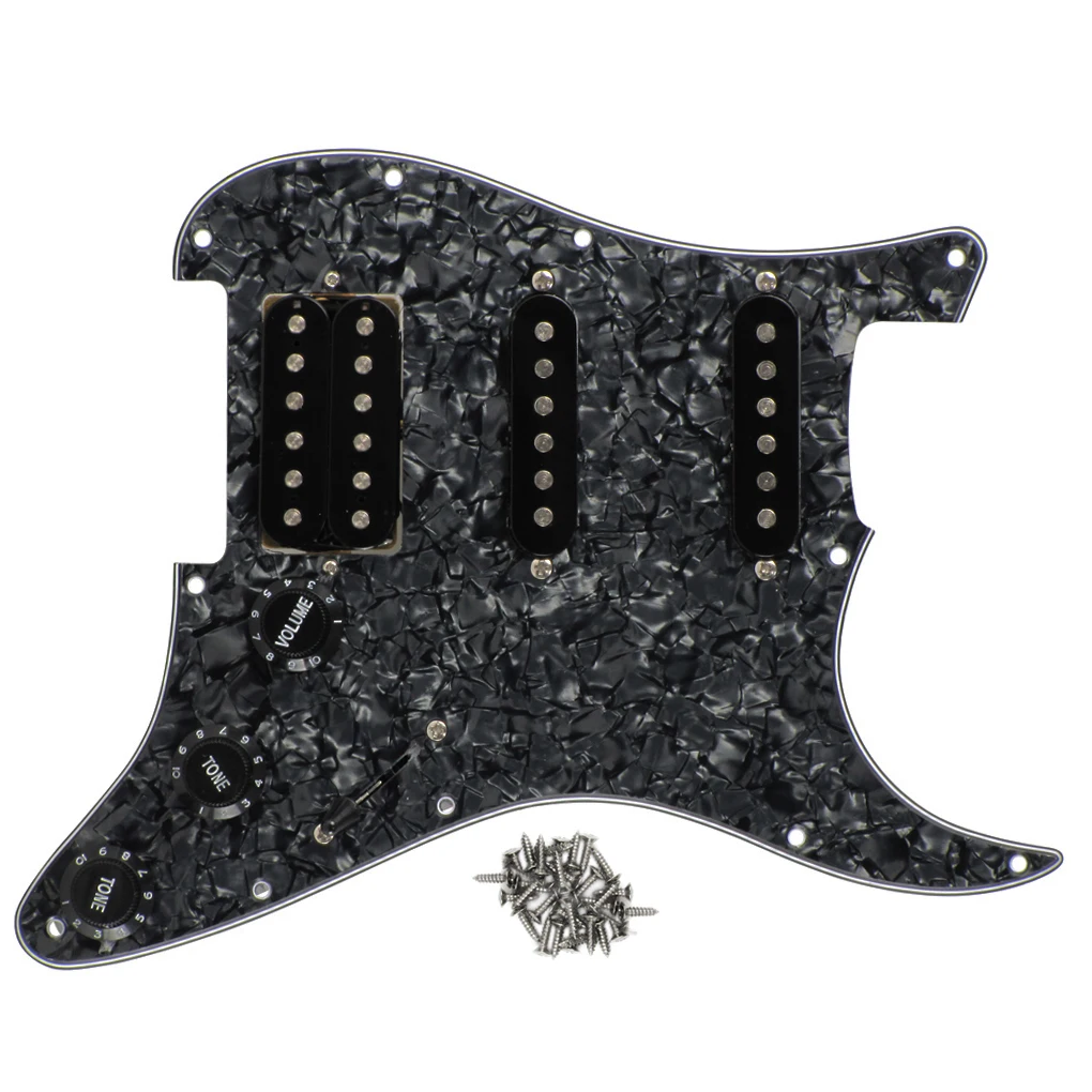 

FLEOR Black Pearl SSH Loaded Prewired Electric Guitar Pickguard Single Coil /Single Coil /Humbucker Pickup Set for 11 Holes ST