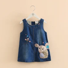 Платье для маленьких девочек с круглым вырезом; джинсовое платье с вышивкой и рисунком мышки; жилет для новорожденных девочек; джинсовое платье; осенняя одежда; Vestido