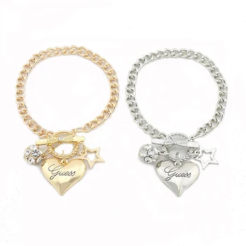 

2019 Hot Sale Love Heart Charms Bracelets For Women Gold Silver Color Bracelet&Bangle Jewelry Europe American Style Jewelry Gift