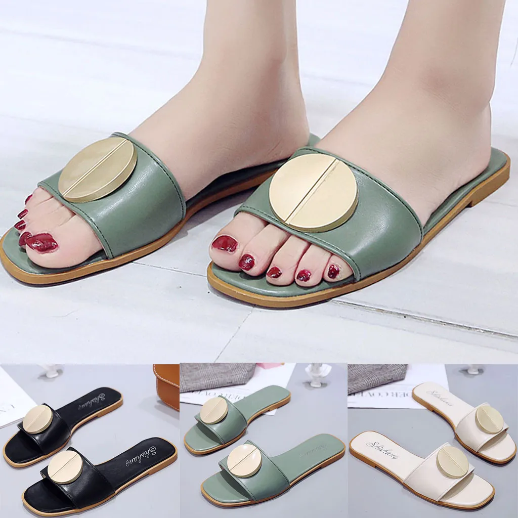 

ONTO-MATO PU Round Toe Women's Slippers Solid Color Fashion Slippers Comfortable Casual Shoes Womens Zapatos Mujer Slip On