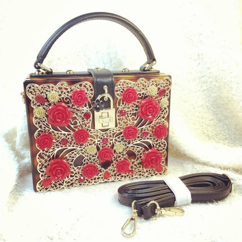 

2016 Real Unisex Polyester Hard Sequined No Single European New High-grade Yanbao Metal Flower Box Diagonal Female Bag Handbag