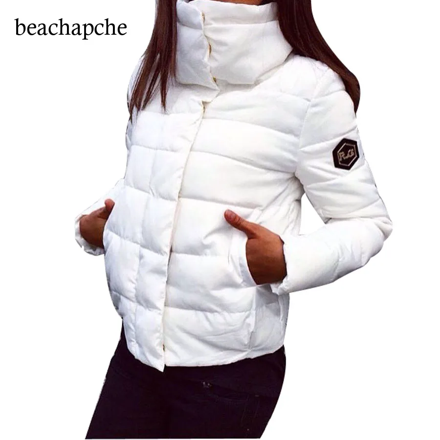 

winter jacket women New fashion women's solid color high-necked thick warm cotton-padded coat jacket outerwear