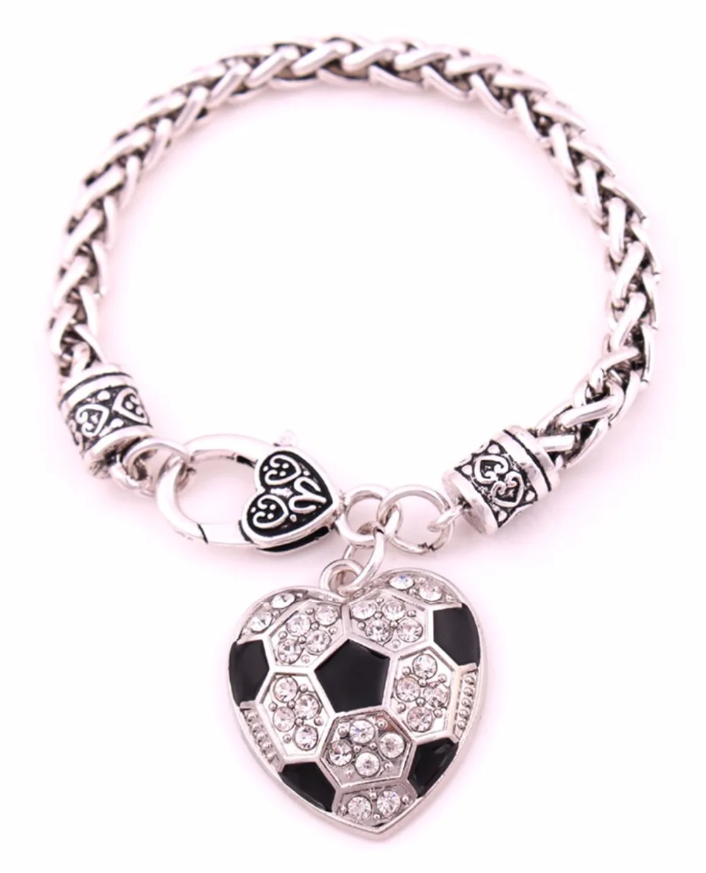 Hot Ing Antique Sliver Plated Studded With Sparkling Crystal Hot Ing Antique Sliver Plated Studded With Sparkling Crystal Soccer Heart Charm Bracelet In Chain Link Bracelets From Jewelry Accessories On