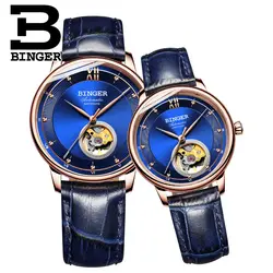 Благородный синий кожаный ремешок наручные часы с автоподзаводом любителей автоматические часы Роскошные Швейцарский бренд полые для
