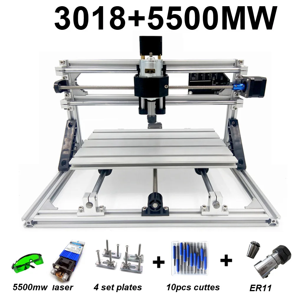 New3018 ER11, DIY мини ЧПУ гравировальный станок, PCB фрезерный станок, деревянный маршрутизатор, лазерная гравировка, ЧПУ GRBL управления, жажда металла - Цвет: 5500mw