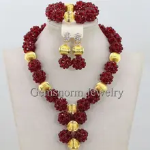 Талисманы цвет красного вина Африканский костюм Ювелирные изделия из кристаллов набор Дубай золотые бусины набор украшений для женщин вечерние AccessoriesFree WA330