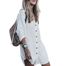 Womens Summer Spring Long Roll Up Sleeve Bikini Shirt Dress Loose Deep V-Neck Button Down Asymmetric Hem Blouse Swimsuit Cover U Womens Summer Spring Long Roll Up Sleeve Bikini Shirt Dress Loose Deep V-Neck Button Down Asymmetric Hem Blouse Swimsuit Cover U
