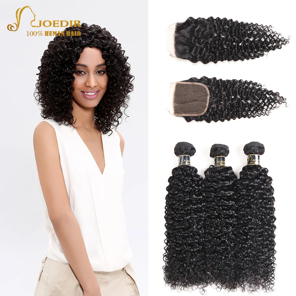 Joedir Hair Kinky Curly Bundles With Closure Burmese Curly Hair With