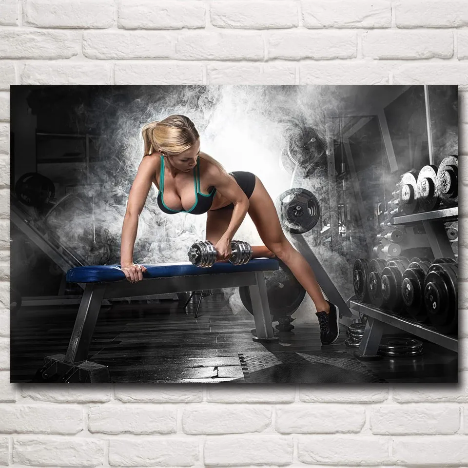 FOOCAME фитнес-модель спортивная Тяжелая атлетика для женщин тренировки искусство Шелковые Плакаты и принты тренажерный зал настенные картины украшения картины