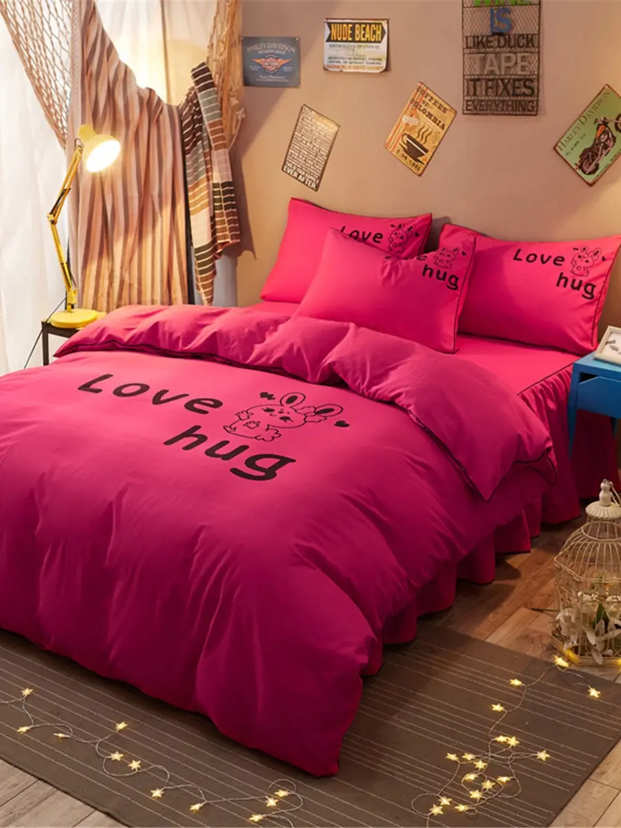

4Pcs Duvet Cover Set Plain Patterns Duvet Cover Sheet And Pillow Covers