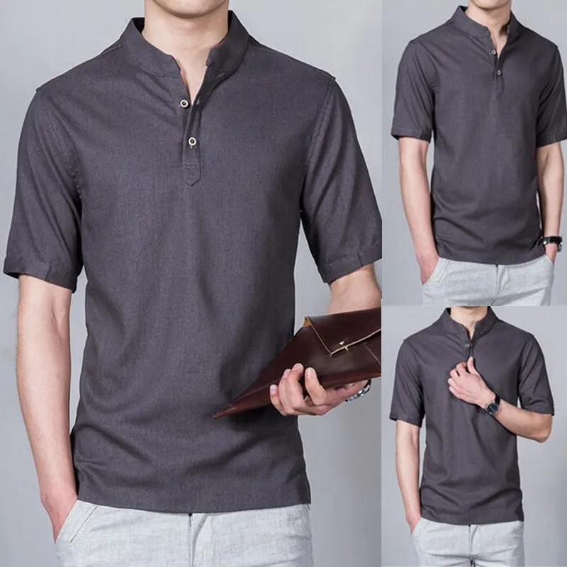 Мужская модная популярная однотонная новая 1 шт. рубашка с коротким рукавом, Мужская модная Высококачественная однотонная Удобная Повседневная рубашка