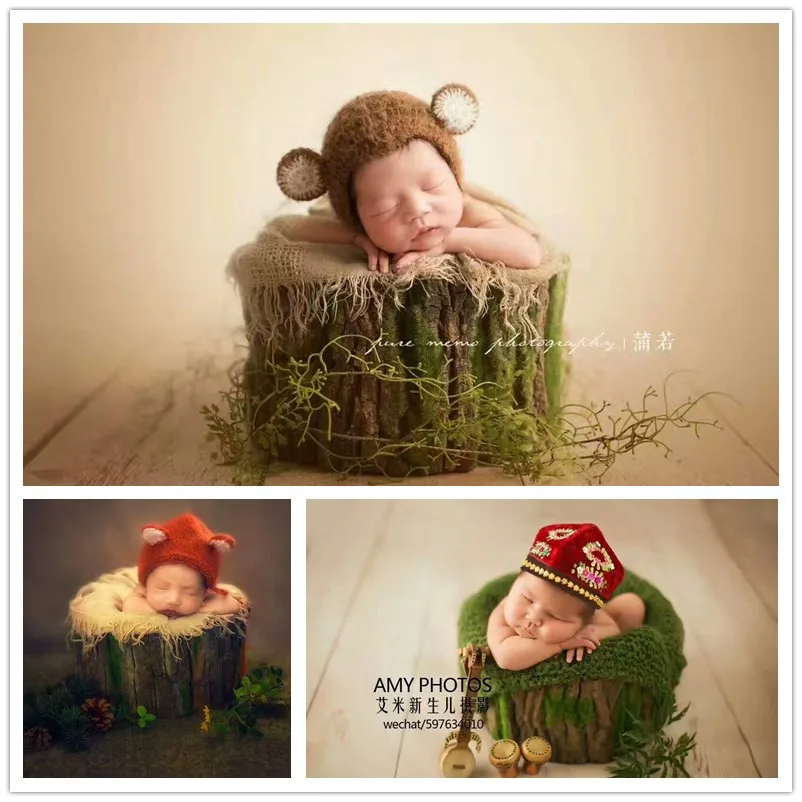 Photo Studio Newborn Photography Props Baby Hundred Days Photo Basket Background Bark Styling Kid Room Decoration Shooting Props dvotinst newborn baby boy photography props gentleman outfits romper beret hat bodysuits fotografia studio shooting photo props