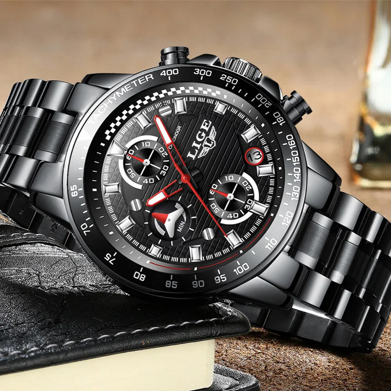 Relogio Masculino LIGE Men Watches Top Brand Luxury All Steel Clock Sport Quartz Watch Men Casual Business Waterproof Watch Man