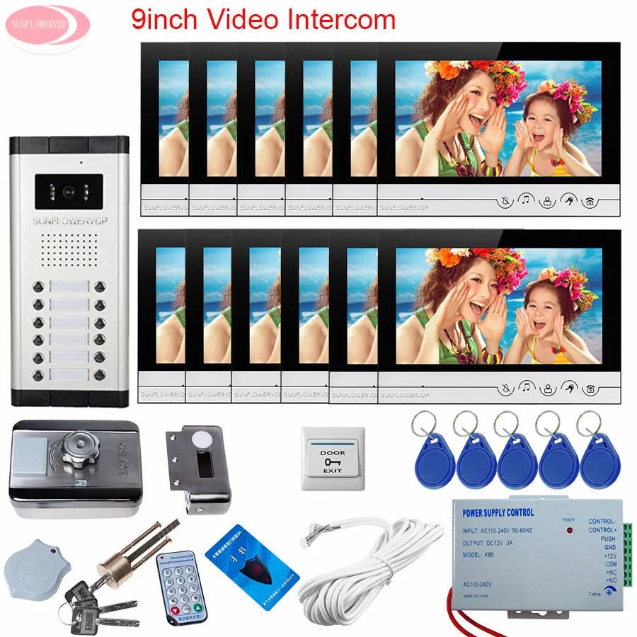 9'' Video Call For The Entrance Door Outdoor Camera 12 Butttons +12 Monitors With Rfid Door Lock Doorphone for a private house 9'' Video Call For The Entrance Door Outdoor Camera 12 Butttons +12 Monitors With Rfid Door Lock Doorphone for a private house