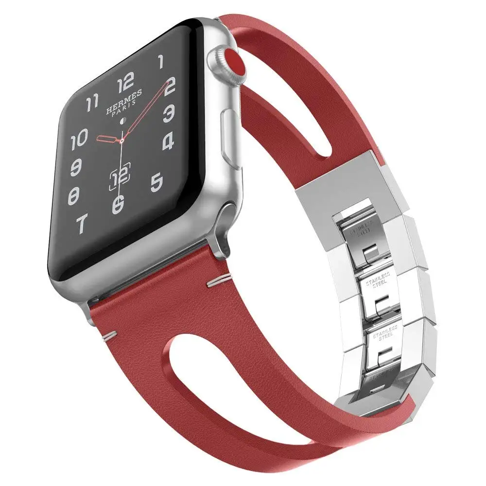 Спортивный кожаный ремешок для Apple Watch, 4 ремешка, 44 мм, 40 мм, iwatch, 3, 2, 1, 42 мм, 38 мм, застежка из нержавеющей стали, браслет на запястье