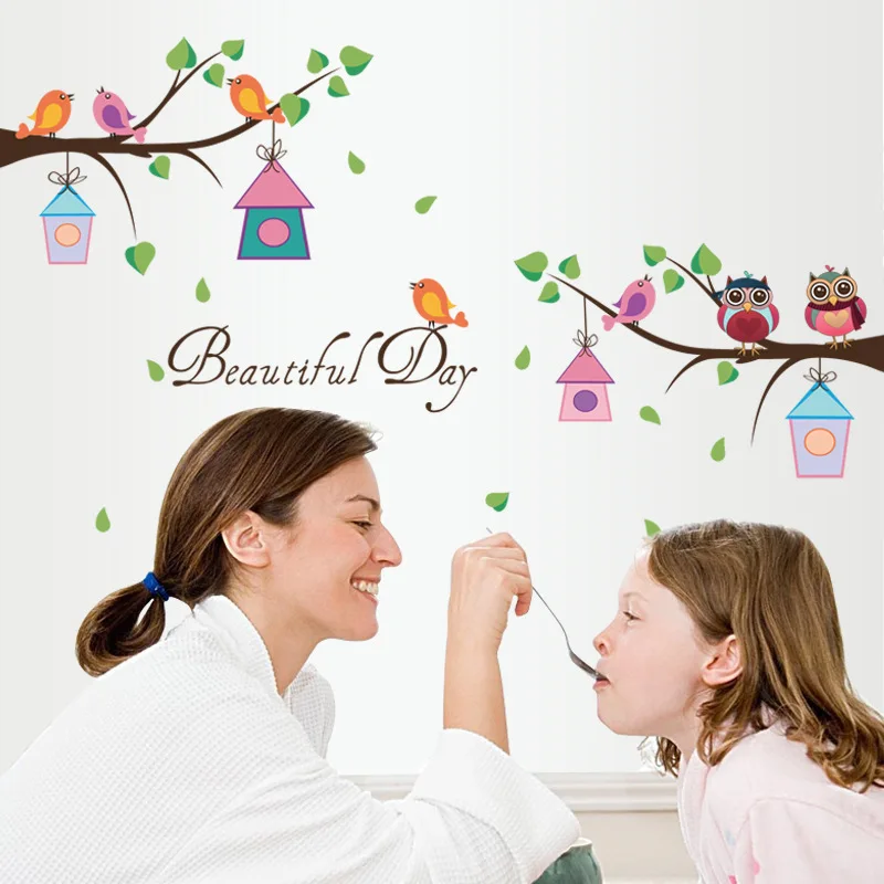 Мультфильм DIY животное сова дерево наклейки на стену с изображением птиц Branchs винил для детей домашний декор настенная Съемная наклейка наклейки на стену