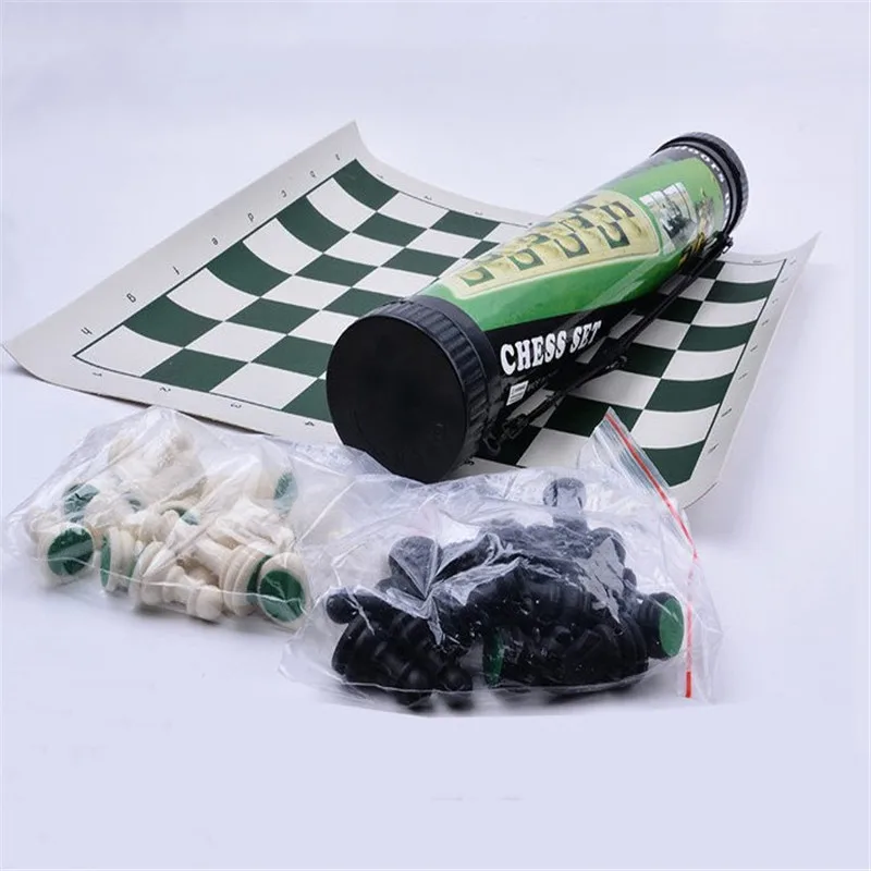 

Outdoor Plastic Chess Portable Cylinder Chess Set Black and White Chess Folding Chess board Family Travel Essential 2019 new