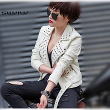 Черные, красные, белые кожаные куртки для мотоцикла с заклепками размера плюс 3XL 4XL модные женские короткие пальто