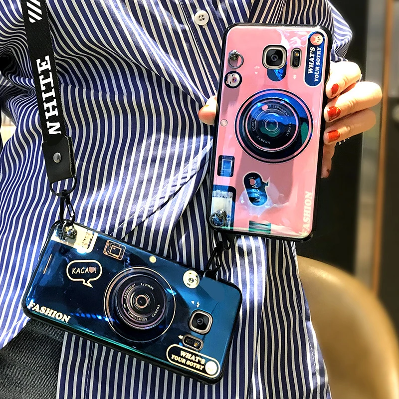 

Ainike Air-bag Phone Stander Holder Toy Camera Phone Case for Samsung Galaxy A9Star M20 A40 A70 J2 S10 J7 J510 Note8 With Strap