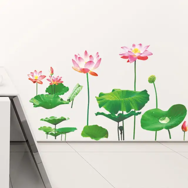 Diy simulation lotus wall stickers beautiful pink flowers decorative