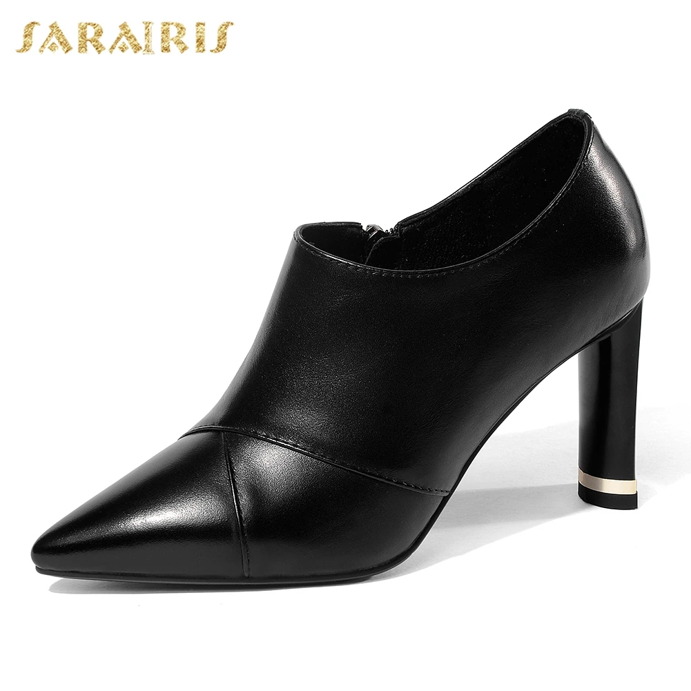 

Sarairis Genuine Cow Leather High Heels Zipper Shoes Woman Pumps Female Pointed Toe Party Pumps Woman Shoes Footwear