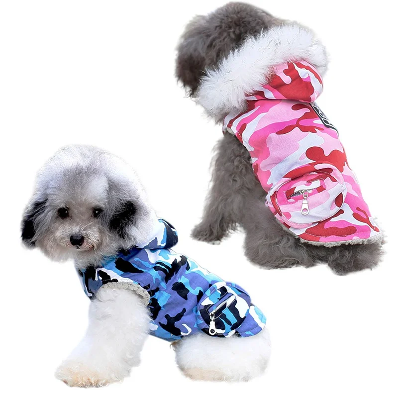 

Camouflage Pet Dog Clothes Blue Polyester Dog Jackets Windproof Winter Warm Pets Coat Doggy Cat Hoodies Outwear Clothing Bulldog
