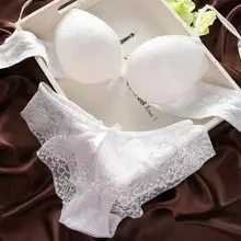 Hot Sell Women Lace Bra Set Female Sexy Lace Thin Deep V-neck Push Up Underwear Solid Color Lace Embroidery Lingerie Panties Set