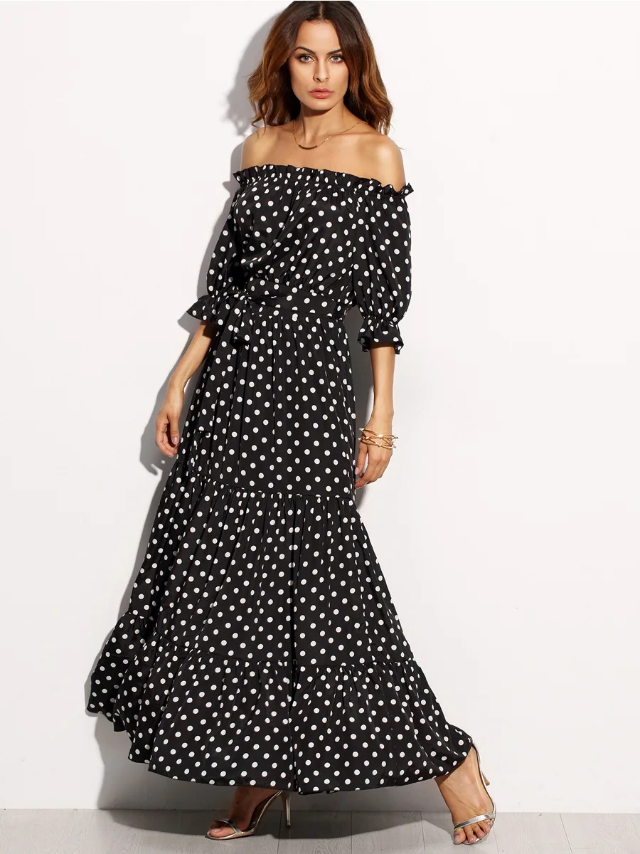 Backless Polka Dot Sexy Bohemian Beach Dresses Summer Long Maxi Runway Dress Off the Shoulder Spring Vestido | Женская одежда