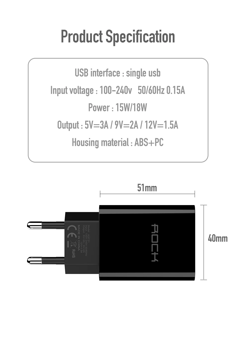 ROCK Quick Charge 3,0 USB QC3.0 настенное зарядное устройство для мобильного телефона Быстрая зарядка USB зарядное устройство 18 Вт для iphone samsung Xiaomi huawei