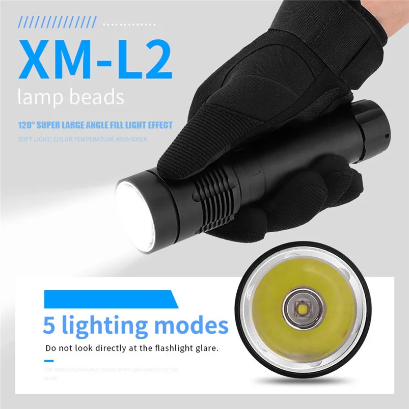 LED XM-L2 Torch Led Light Scuba Diving Torch Flashlight Rechargeable Underwater 100M Flashlight Torch Waterproof Zaklamp 40JY2307