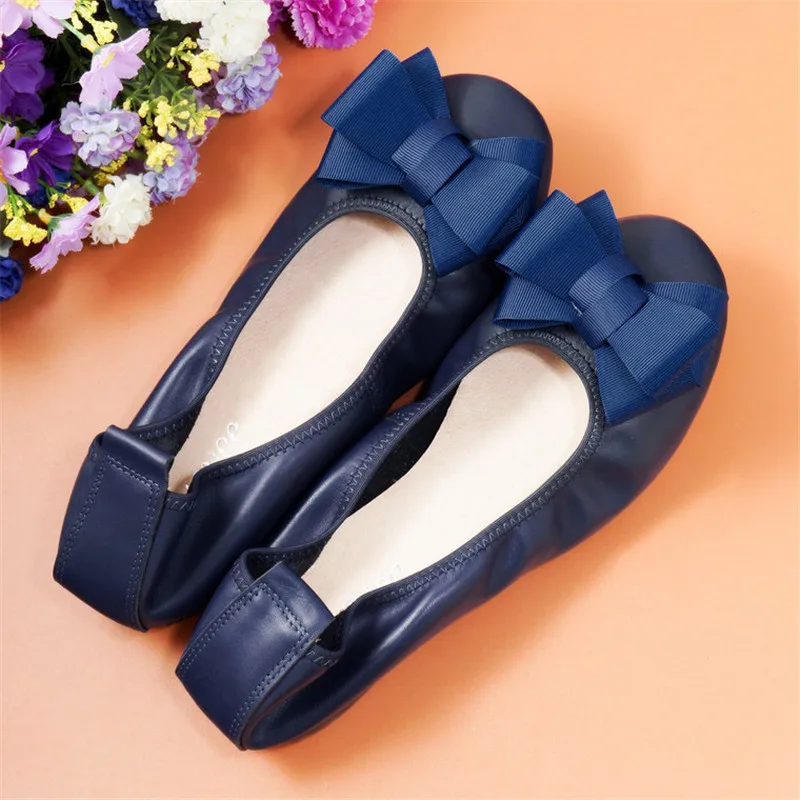 2018 New Women's Flat Shoes Spring Summer Genuine Leather Baleriny Woman Sweet Bow Female Footwear Slip On  Espadrille Lady Shoe (1)