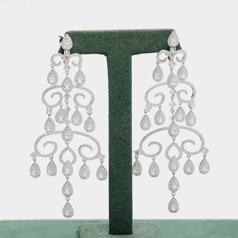 

Local focal 925 silver exquisitely zircon geometric design Drop Earrings